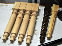 Turned wooden legs