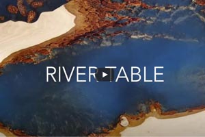 Creation of a river table made from wood,pine cones and resin River Table