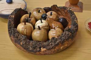 Natural edge burr bowl with fruit 