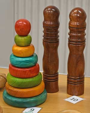 December 2022 Club competition. A technically tricky tower of rings by Robin Turnwood. Hand made wooden stacking rings