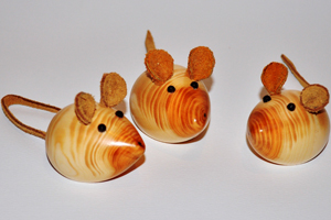 Turned wooden mice