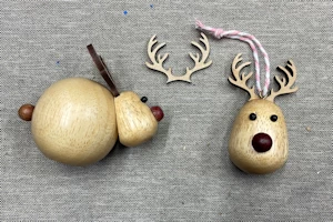 Handmade wooden reindeer ornament