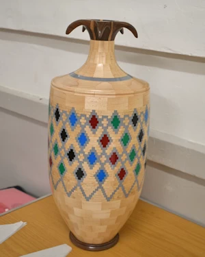 A large segmented vase